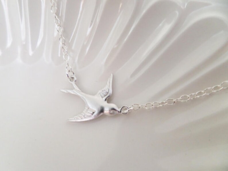 Tiny silver sparrow necklace, Sterling Silver necklace...dainty handmade necklace, simple, birthday, wedding, bridesmaid jewelry image 5