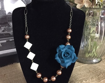 Teal Flower asymmetrical necklace