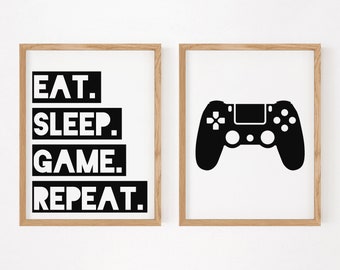 DIGITAL DOWNLOAD - Gamer Prints - Gaming - Gaming Prints - Boys Game Prints - Gamer Decor - Eat Sleep Game Repeat - Boys Decor - Boys Prints