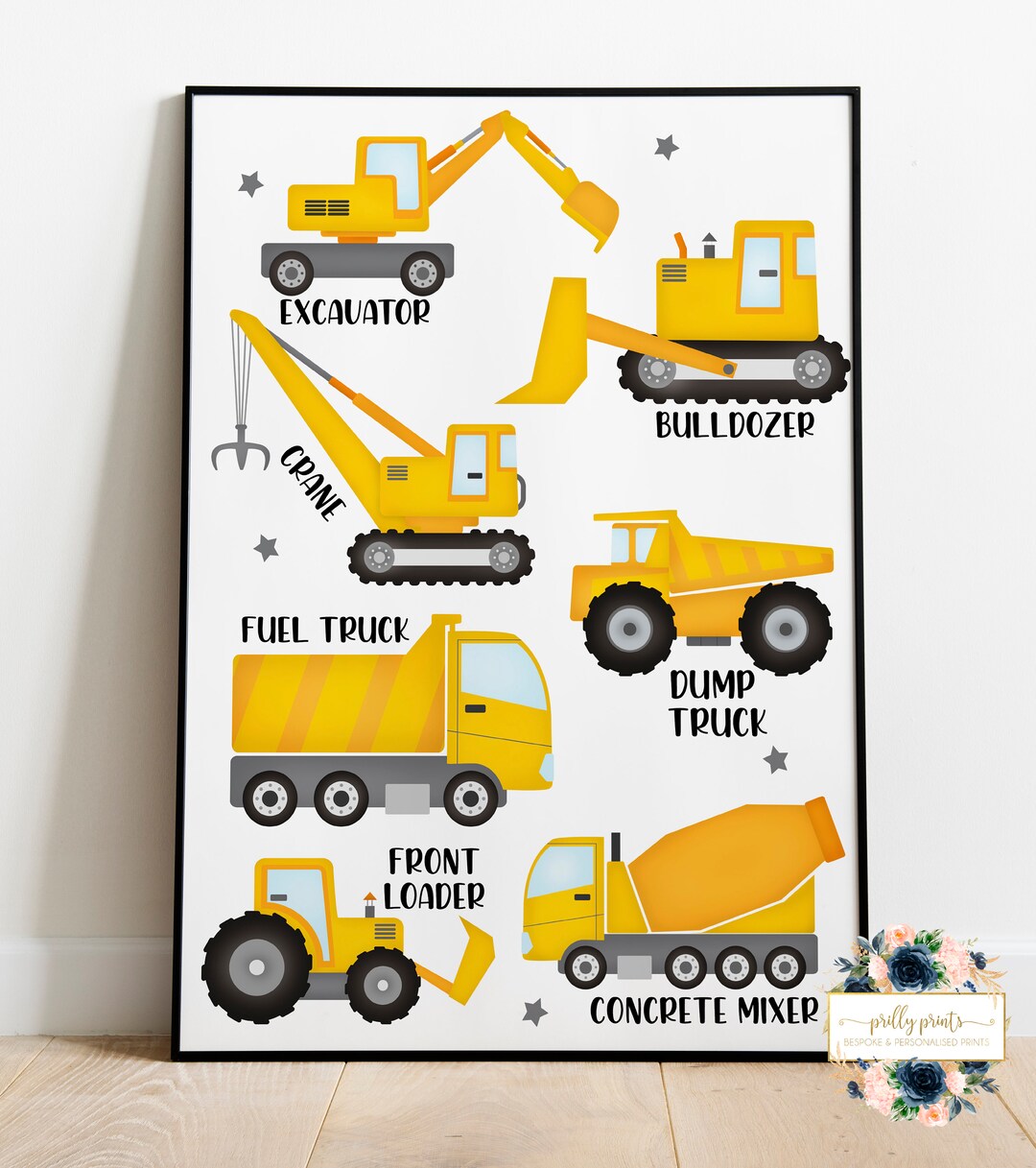 Construction Print Boys Bedroom Decor Boys Bedroom Prints Construction