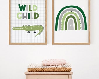 Wild Child - Crocodile - Rainbow Prints - Kids Prints - Rainbow Decor - Kids Bedroom Prints - Girls Prints - Boys Prints - Unisex Prints