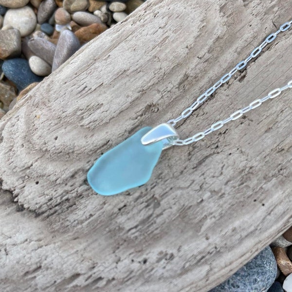 Light Aqua Blue Sea Glass, Sterling Silver Necklace, Lake Michigan Genuine Beach Glass, Perfect Gift or for Yourself, Free Shipping