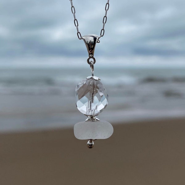Genuine Sea Glass Pendant Necklace with Sterling Silver, Lake Michigan Beach Glass, Perfect Gift or for Yourself, Free Shipping