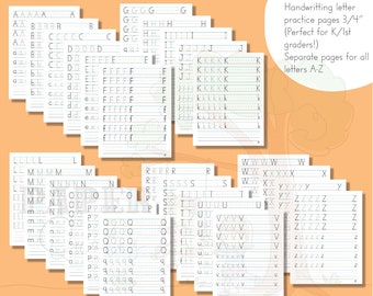 ABC Handwriting Practice 3/4-inch ruled | Printable | Vertical | Individual pages for each letter perfect for Kindergarten/1st grade