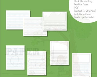 1/2-inch ruled handwriting paper (second/ third grade) | printable | colored | black & white | picture boxes | horizontal and vertical