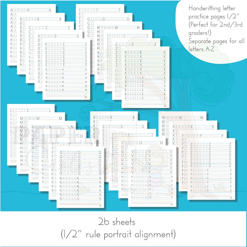 ABC Handwriting Practice 1/2-inch Ruled | Printable | Vertical ...