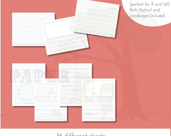 3/4-inch ruled handwriting paper (kindergarten/first grade) | printable | colored | black & white | picture boxes | horizontal and vertical