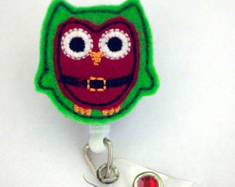 Natale gufo-distintivo distintivo titolare - infermieri distintivo titolare - distintivo carino bobine - ID unico distintivo titolare - feltro - RN Badge Reel