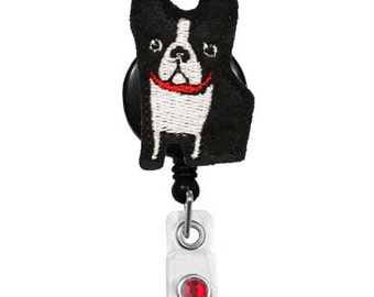 Boston Frenchie cucciolo - nome distintivo titolare - infermieri distintivo titolare - distintivo carino bobine - ID univoco distintivo titolare - feltro distintivo - RN Badge Reel