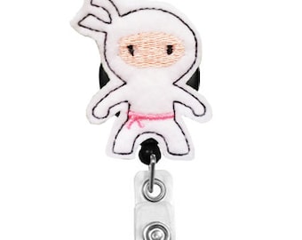 Ninja bianco - nome distintivo titolare - infermieri distintivo titolare - distintivo bobine - ID univoco distintivo titolare - feltro distintivo - RN Badge Reel