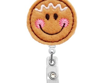 Smiley Gingerbread Man-Holiday Badge-Name Badge Holder-Cute Badge Reels-Unique  ID Badge Holder - Felt Badge - RN Badge Reel