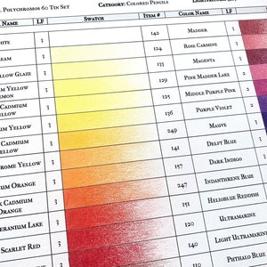 Faber-Castell Polychromos Pencil Set of 60 (from tin set) - Digital Swatch Sheet | Colored Pencils | Swatch Sheet | Art Resources
