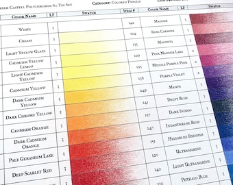 Faber-Castell Polychromos Pencil Set of 60 (from tin set) - Digital Swatch Sheet | Colored Pencils | Swatch Sheet | Art Resources