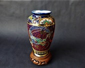 Late Meiji Period Japanese Arita Imari Cobalt Blue Vase With Dragon Cloud Moriage Ware