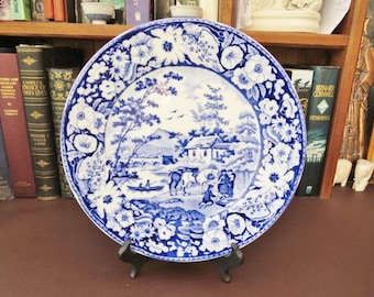 Antique Brown Westhead Moore /& Co Sylvan Blue And White Landscape Plate Transferware Staffordshire England 19th Century