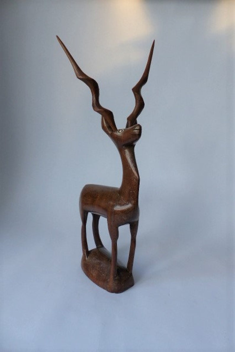 EarlyMid Century African Tribal Art Wood Carving East African Lesser Kudu