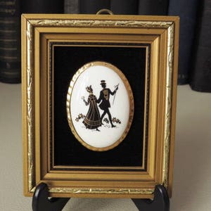 Vintage Framed Porcelain Silhouettes On Staffordshire Bone China - Miniatures #3  -  We Do Combine Shipping
