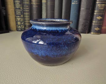 Vintage Cobalt Blue Flambe British Studio Art Pottery Vase   --  We Do Combine Shipping