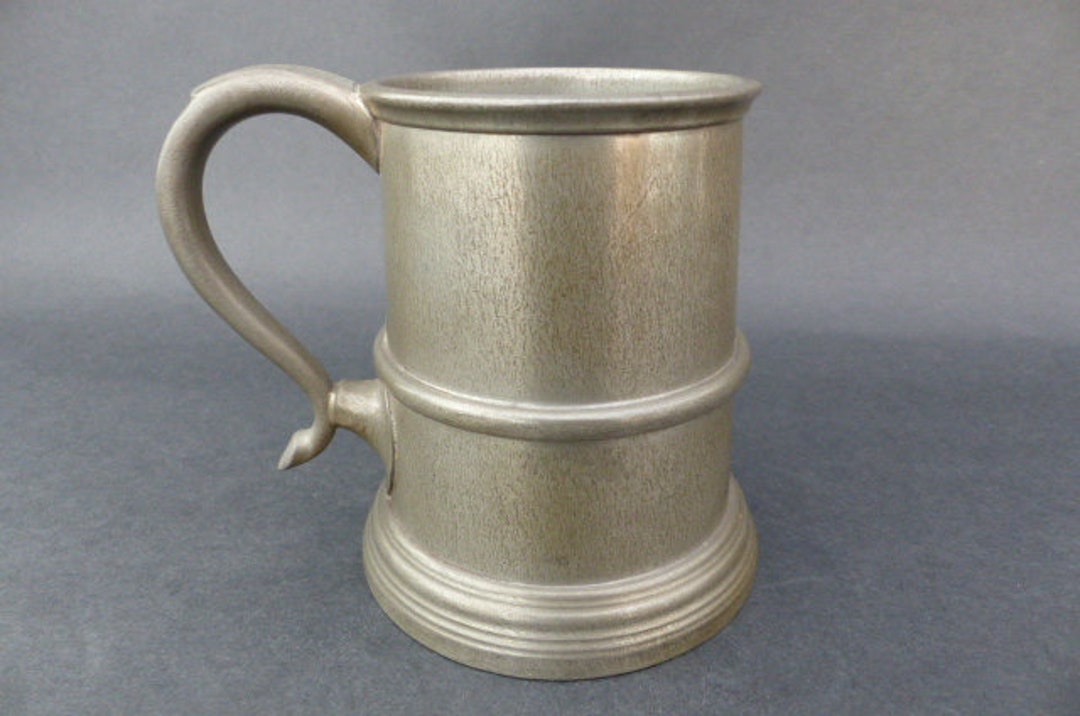Antique kings Shilling Pewter Tankard With Glass Bottom Manor Pewter C