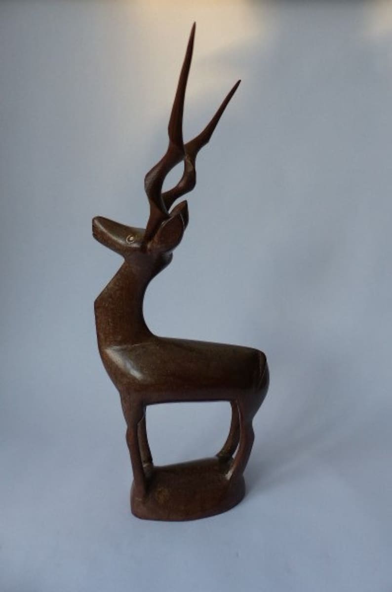 EarlyMid Century African Tribal Art Wood Carving East African Lesser Kudu