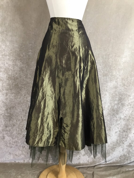 Fairy Grunge Olive Green Taffeta Skirt. Size S. - image 4
