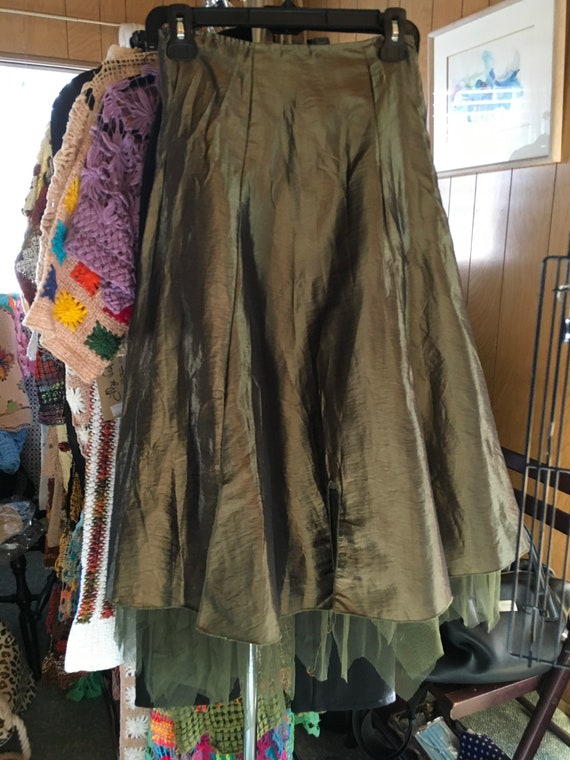 Fairy Grunge Olive Green Taffeta Skirt. Size S. - image 10