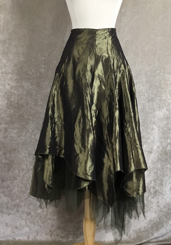 Fairy Grunge Olive Green Taffeta Skirt. Size S.