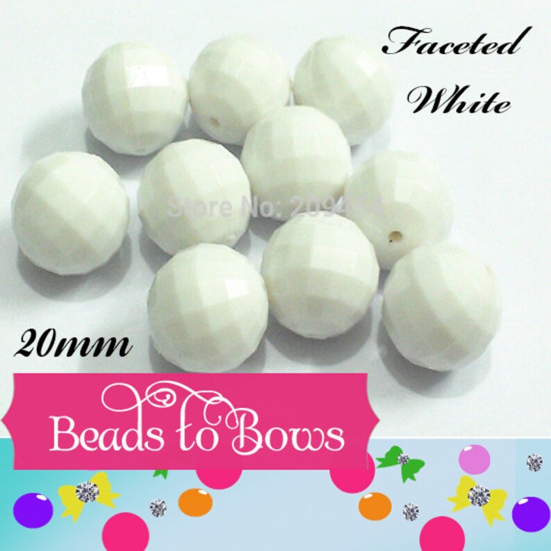 Chunky Round Acrylic Beads Chunky Bead Supply Chunky Gumball Beads Bubblegum Beadss NEW 20mm Faceted White Disco Bubblegum Beads