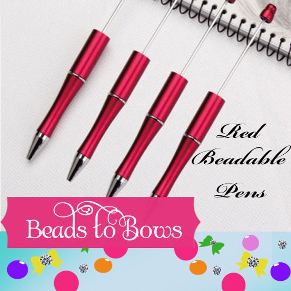 3 for 5.00 Bubblegum Beadable Red Pen Blanks,  Beadable Pen, DIY Plastic Beadable Pens, Black Ink