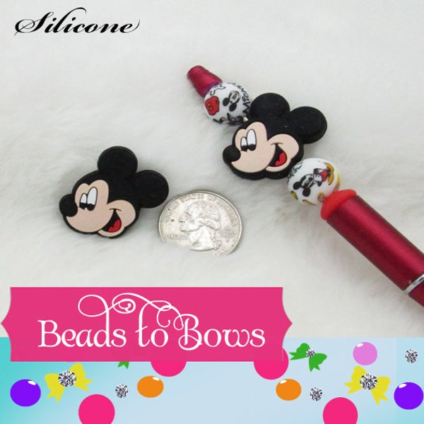 Mickey Silicone Focal Bead, Teething Beads, Beadable Pen Beads, Key Chain Wristlet Beads, Food Grade Silicone,