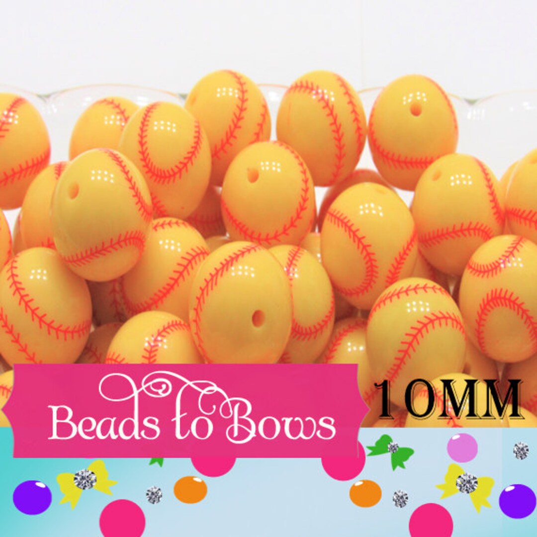 20mm Softball Beads, Red and Yellow Softball Beads, Bubblegum Beads
