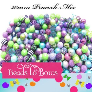12 or 24Ct. 20mm Peacock Purple Blue Green Bubblegum Bead Mix,  Beadable Pen Mix,  Acrylic Beads,