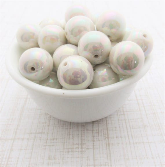 5 pieces 20mm iridescent AB white chunky bubblegum beads DIY baby necklaces