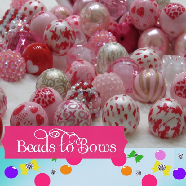 20mm Valentine Bubblegum Bead Mix, Round XO Beads, Gumball Beads, Beadable Pen Mix, Valentine Beads