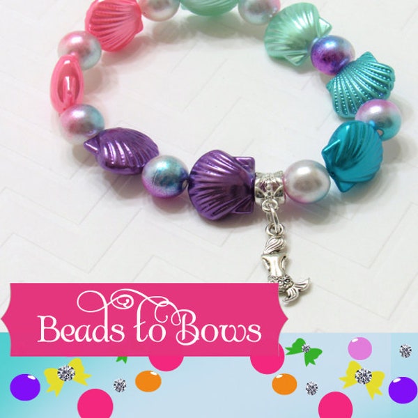 DIY Mermaid Bracelet Kit, Acrylic Sea Shell Beads, 1 Mermaid Charm, 1 Charm Holder
