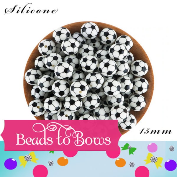 Silicone 15mm Soccer Ball Beads, Focal Bead, Teething Bead, Pacifier bead, Key Chain Ornament, Wristlet Key Chain Bead, Food Grade Silicone