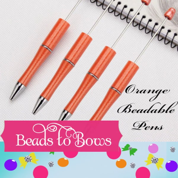 3 for 5.00 DIY Orange Bubblegum Beadable Pen Blanks,  Beadable Pen, DIY Plastic Beadable Pens, Black Ink