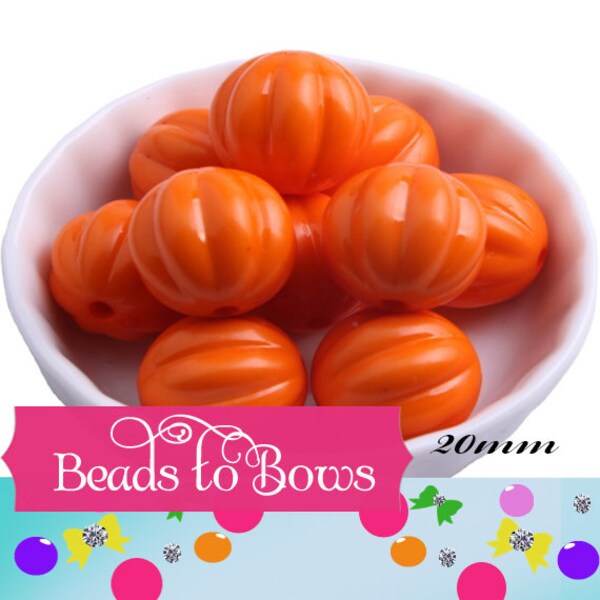 New Orange 20mm Pumpkin Bubblegum Beads, Gumball Beads, Orange Pumpkin Halloween Bubblegum Beads