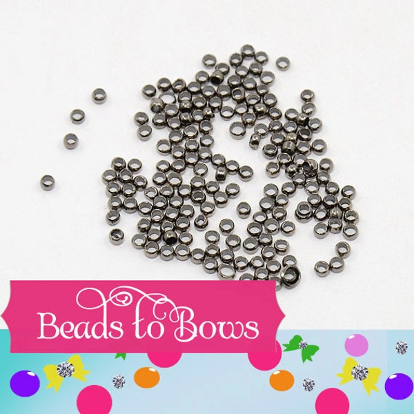 200 Gun Metal Crimp Beads, 1.25 Crimping Beads, 2mm Diamater, Crimp Barrel Bead, Necklace Supply,  Beading Supply, Small Black Crimp Bead