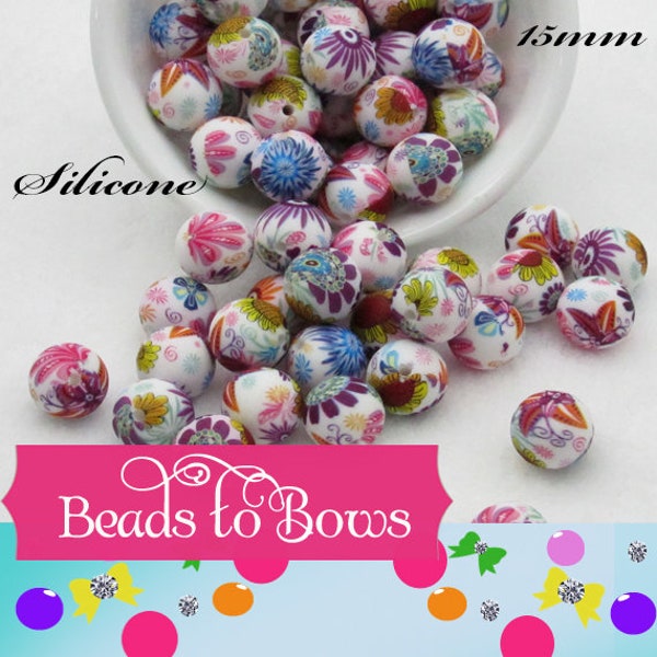 New 15mm Silicone Bead Masquerade Print, Bulk Silicone Beads, Beadable Pen, Wristlet, 10 Loose Round Silicone Beads.