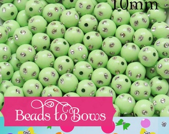 10mm Light Green Rhinestone Beads, Bubblegum bead, Acrylic Beads, 10mm Round Bead, Bling Bead, Embellishment, Chunky Necklace Supply