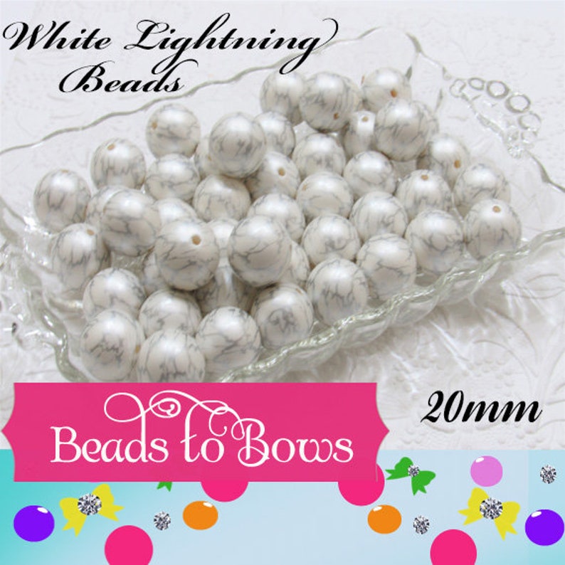 Bubblegum Beads Chunky Pearl Beads NEW 20mm White And Silver Lightening Pearls Bubblegum Bead Supply Chunky Gumball Beads