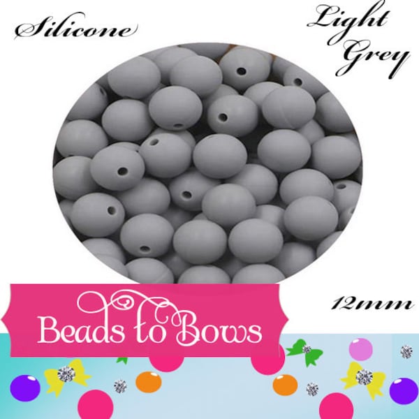 12mm Light Grey Silicone Bead, Teething Silicone Beads, Beadable Pen Bead, Food Grade Silicon Beads, Wristlet, Key Chain, Silicone Beads.