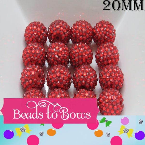 20mm Red Rhinestone Beads, Chunky Bubblegum Beads, Chunky Bead Supply, Rhinestone Beads, Gumball Rhinestone Beads, DIY Jewelry Supply  Beads
