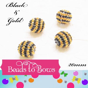 20mm Striped Black & Gold Rhinestone Beads,  Bubblegum Rhinestone Beads, Chunky Rhinestone Beads, Chunky Bead Supply