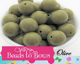 NEW 20mm Olive Green Beads, Chunky Necklace Supply Bead, Round Olive Green Acrylic Beads, Olive Green Bubblegum Beads, Chunky Camo Beads