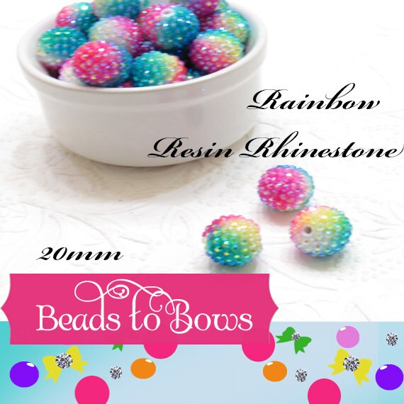 Rainbow Rhinestone Chunky Bubblegum Beads 20mm