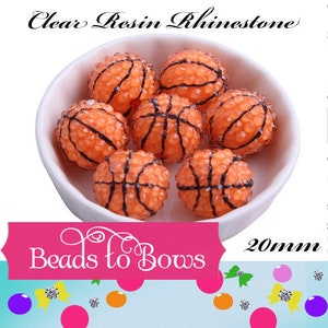 20mm Clear Resin Rhinestone Basket Ball Beads, Orange Basketball Beads, Bubblegum Beads, Chunky Supply Bead, Basketball Mom Sports Bead