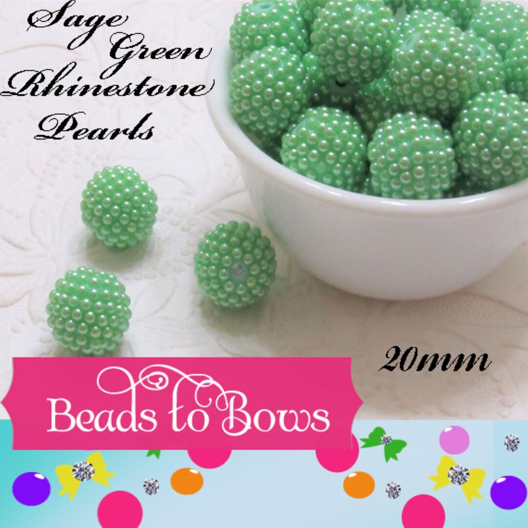 20mm Sage Green Rhinestone Pearl, Bubblegum Bumpy Beads, Rhinestone ...