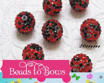 New 20mm Black & Red Confetti Rhinestone Beads, Confetti Bubblegum Beads, Bubblegum Rhinestone Beads, Chunky Rhinestone beads, Bead Supply